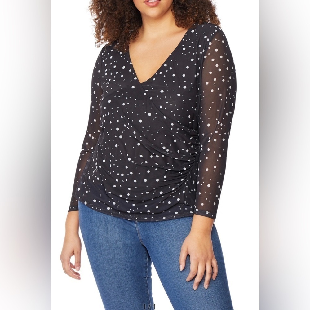 Rebel Wilson Women’s Stretch Mesh galaxy dot print Top Plus Size 3X NEW $79